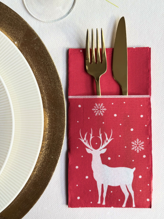 Servetele cu BUZUNAR pentru tacamuri - Softpoint Deer (Red) / 40 x 40 cm / 20 buc [1]