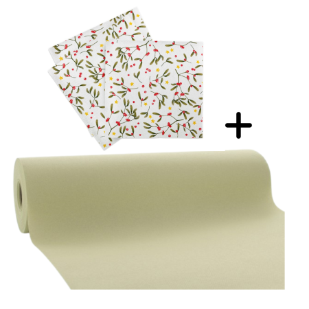 Traverse masa - CULORI UNI - Set accesorii decorative masa festiva de Craciun/Revelion - servetele festive si traversa de masa Linclass Leni Oliv