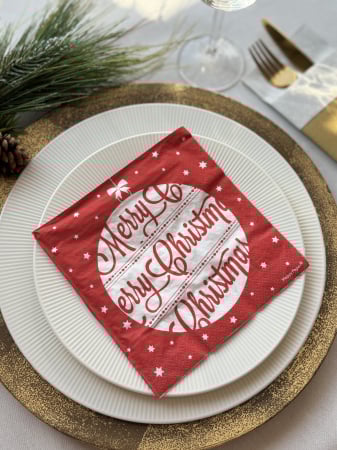 DECOR IARNA - Servetele de masa, 3 straturi, Tissue - Merry Christmas (Glob), 33 x 33 cm, 20 buc