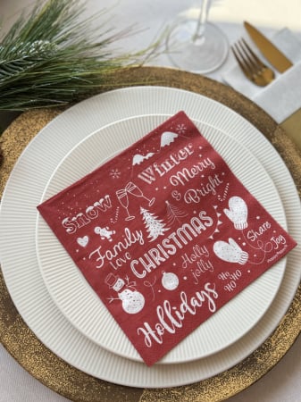 Servetele festive - IARNA/CRACIUN/REVELION - Servetele de masa, 3 straturi, Tissue - Holly Jolly Christmas, 33 x 33 cm, 20 buc