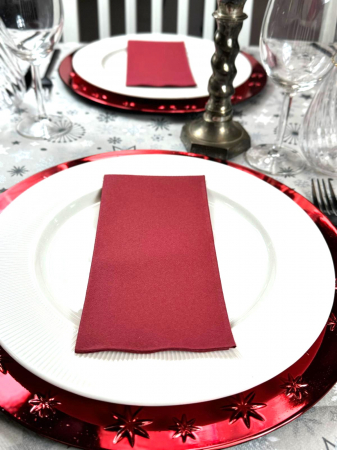 Set accesorii decorative masa festiva - fata de masa si servetele festive - Linclass Snowflakes Bordo [5]
