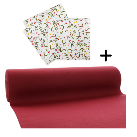 Traverse masa - CULORI UNI - Set accesorii decorative masa festiva de Craciun/Revelion - servetele festive si traversa de masa Linclass Leni Bordo