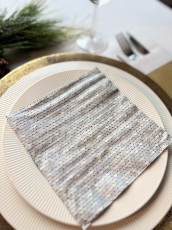 Produse - Servetele de masa, 3 straturi, Tissue - Sequin silver, 33 x 33 cm, 20 buc
