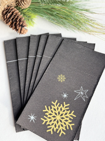 Servetele cu BUZUNAR pentru tacamuri - Snowflakes (Black) / 40 x 40 cm / 20 buc [4]