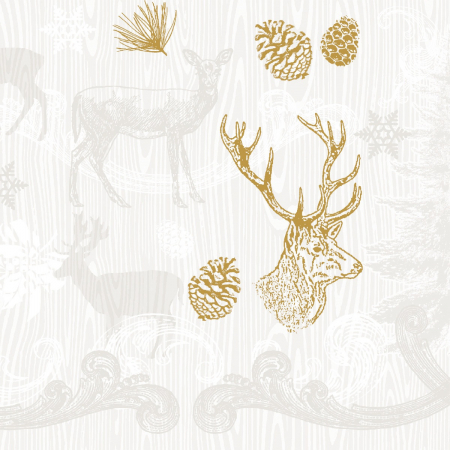 Produse - Servetele de masa festive Linclass pentru Craciun/Revelion - Bruno (reni aurii) / 40 x 40 cm / 50 buc