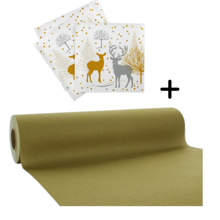 Traverse masa - AURIU, ARGINTIU & BRONZ - Set accesorii decorative masa festiva de Craciun/Revelion - servetele festive si traversa de masa Linclass Josia Gold