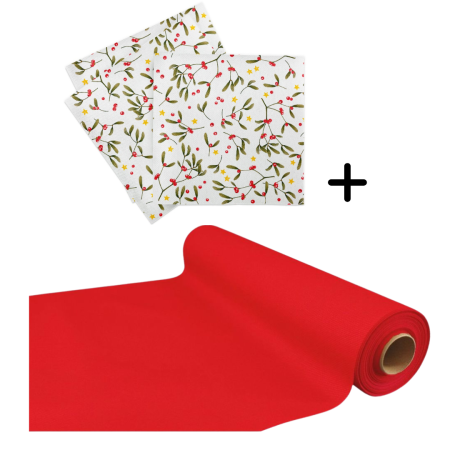 Traverse masa - CULORI UNI - Set accesorii decorative masa festiva de Craciun/Revelion - servetele festive si traversa de masa Linclass Leni Red