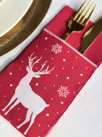 Servetele cu BUZUNAR pentru tacamuri - Softpoint Deer (Red) / 40 x 40 cm / 20 buc [2]