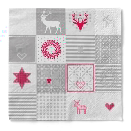 Servetele de masa, 3 straturi - Servetele de masa 3 straturi, Tissue - Pepe (rosu-gri) / 33 x 33 cm / 100 buc