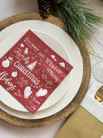 Servetele de masa, 3 straturi, Tissue - Holly Jolly Christmas, 33 x 33 cm, 20 buc [1]