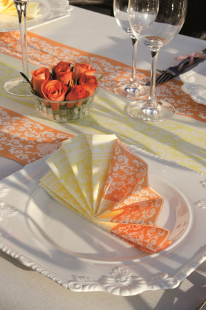 Traverse masa - cu IMPRIMEU - Traversa masa Linclass - Pascal (portocaliu-crem) / 40 cm x 24 m / 1 rola