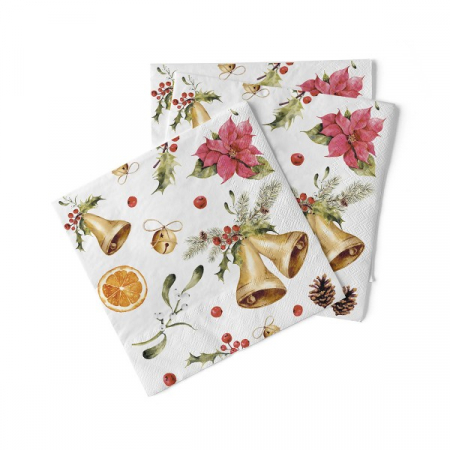 Servetele de masa de Craciun, 3 straturi, Tissue - Marianne (clopotei) / 40 x 40 cm / 100 buc [1]