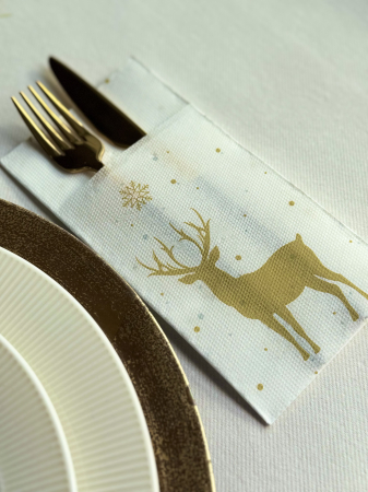 Servetele cu BUZUNAR pentru tacamuri - Softpoint Deer (White-Gold) / 40 x 40 cm / 20 buc [3]