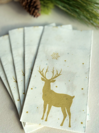Servetele cu BUZUNAR pentru tacamuri - Softpoint Deer (White-Gold) / 40 x 40 cm / 20 buc [4]