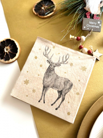 Servetele festive - IARNA/CRACIUN/REVELION - Șervețele de masa 3 straturi, Tissue Recycled - Deer (cerb) / 33 x 33 cm / 20 buc