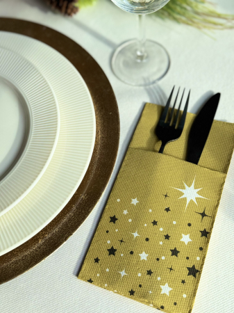 Softpoint, BEST SELLER - Servetele cu BUZUNAR pentru tacamuri - Christmas Star (gold) / 40 x 40 cm / 20 buc
