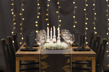 DECOR IARNA - Traversa masa, Linclass - Liane (negru- auriu) / 40 cm × 24 m / 1 rola