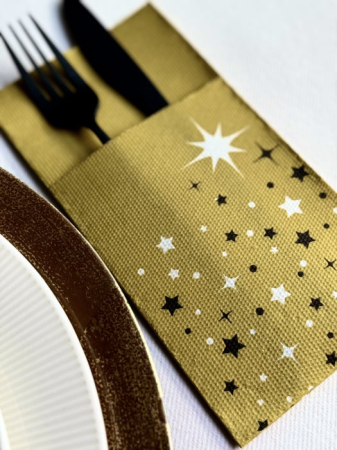 BAX Servetele cu BUZUNAR pentru tacamuri - Christmas Star (gold) / 40 x 40 cm / 1200 buc [2]