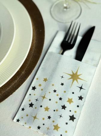 BAX Servetele cu BUZUNAR pentru tacamuri - Christmas Star (white) / 40 x 40 cm / 1200 buc [1]