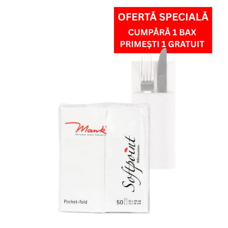 BAX Servetele cu BUZUNAR pentru tacamuri - Softpoint - (Albe) / 33 x 40 cm / 900 buc