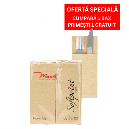 BAX Servetele cu BUZUNAR pentru tacamuri - Softpoint (Crem inchis) / 33 x 40 cm / 900 buc