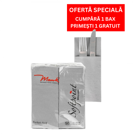 BAX Servetele cu BUZUNAR pentru tacamuri - Softpoint - (Gri) / 33 x 40 cm / 900 buc