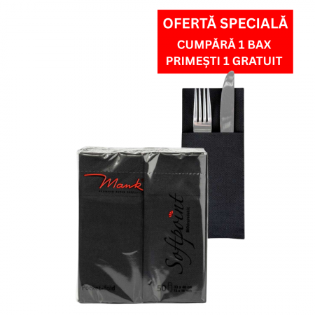 BAX Servetele cu BUZUNAR pentru tacamuri - Softpoint - (Negre) / 33 x 40 cm / 900 buc