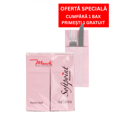 BAX Servetele cu BUZUNAR pentru tacamuri - Softpoint (Roz pal) / 33 x 40 cm / 900 buc