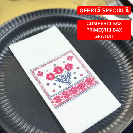 BAX Servetele de masa 2 straturi, Tissue - Model traditional romanesc, 33 x 33 cm, pliate 1/8, 1920 buc