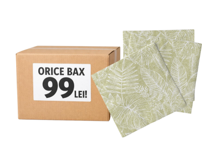 LICHIDARI STOC - ORICE BAX - 99 LEI - Bax Servetele de masa 3 straturi, Tissue - Kona verde oliv (imprimeu vegetal) / 40 x 40 cm / 1200 buc