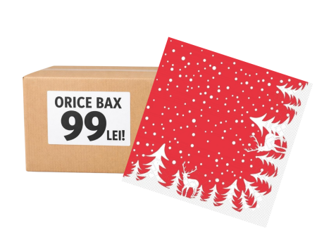 LICHIDARI STOC - ORICE BAX - 99 LEI - Bax Servetele de masa, 3 straturi, Tissue - Marvin (model de iarna, fundal bordo) / 40 x 40 cm / 1200 buc