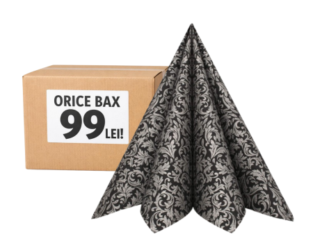 Servetele - Bax Servetele de masa festive Linclass - Ornaments (negru-argintiu) / 40 x 40 cm / 300 buc