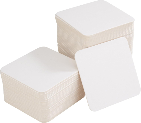 CAPACE, COASTERE & BAVETE - Coastere/suporturi din carton pentru pahare, halbe sau cesti / albe / 9,3 x 9,3 cm / 100 buc