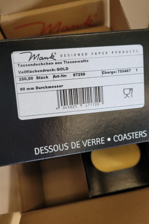 Coastere/suporturi din hartie pentru pahare sau cesti / aurii / diametru 9 cm / 250 buc [1]