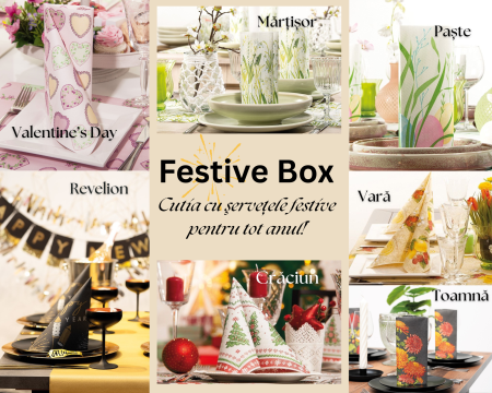 Servetele festive - VALENTINE'S DAY & DRAGOBETE - Cutia cu servetele festive premium pentru tot anul, 7 pachete x 50 buc