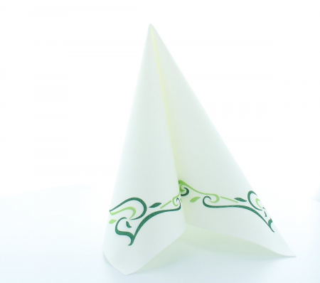 Servetele festive - PASTE / EASTER - Servetele de masa festive Linclass Colour Line (albe, contur verde) / 40 x 40 cm / 50 buc