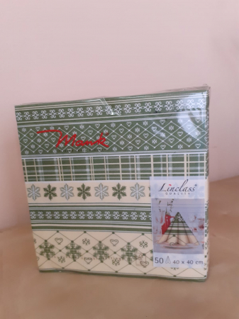 Produse - Servetele de masa festive Linclass - Martha (fulgi pe fundal verde) / 40 x 40 cm / 50 buc