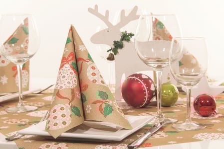 Servetele de masa festive Linclass pentru Craciun/Revelion - Soren (globuri pe fundal bej)  / 40 x 40 cm / 50 buc [1]