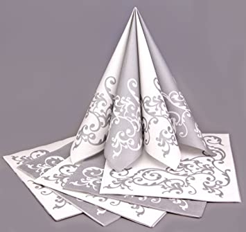 Servetele de masa festive Linclass - Pomp (Argintiu-Alb) / 40 x 40 cm / 50 buc [8]