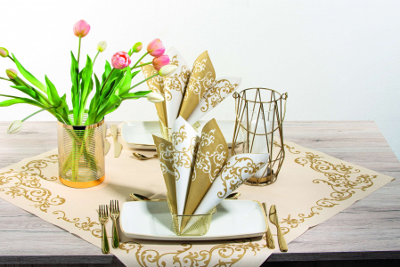 DECORURI DE MASA TEMATICE - Servetele de masa festive Linclass - Pomp (Auriu-Alb) / 40 x 40 cm / 50 buc