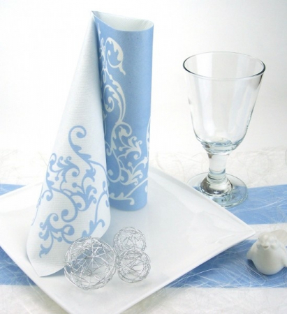 Servetele de masa festive Linclass - Pomp (Baby Blue-Alb) / 40 x 40 cm / 50 buc [6]