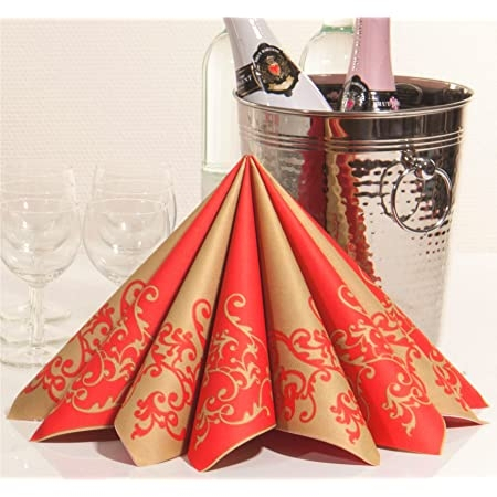 Servetele festive - TOAMNA - Servetele de masa festive Linclass - Pomp (rosu-auriu)  / 40 x 40 cm / 50 buc