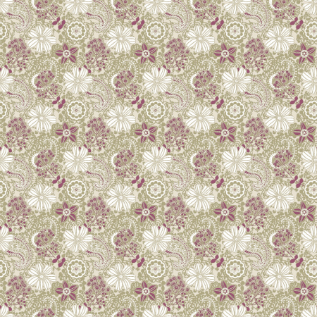 DECOR VERDE - Fete de masa, Linclass - GWENN (imprimeu floral verde oliv-mov) / 80 x 80 cm / 20 buc