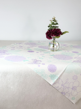 TEMATICA FLORALA - Fete de masa, Linclass - LUISA (imprimeu floral verde menta-lila) / 80 x 80 cm / 20 buc