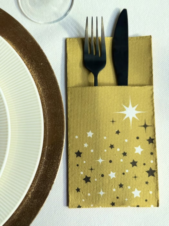 MINI BAX Servetele cu BUZUNAR pentru tacamuri - Christmas Star (gold) / 40 x 40 cm / 600 buc [3]