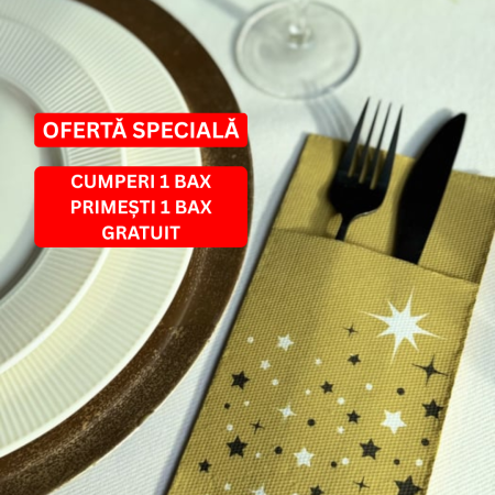 Produse - MINI BAX Servetele cu BUZUNAR pentru tacamuri - Christmas Star (gold) / 40 x 40 cm / 600 buc