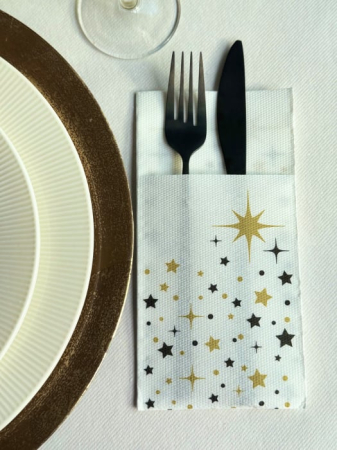 MINI BAX Servetele cu BUZUNAR pentru tacamuri - Christmas Star (white) / 40 x 40 cm / 600 buc [3]