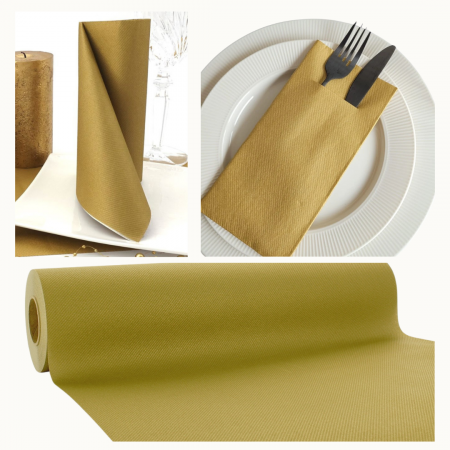 DECOR AURIU - Pachet Eleganta Aurie - Servetele festive, servetele cu buzunar si traversa de masa Linclass Auriu