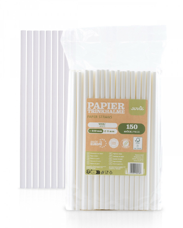 VESELA PREMIUM UNICA FOLOSINTA - Paie albe din hartie, 8 mm x 23 cm, 150 buc