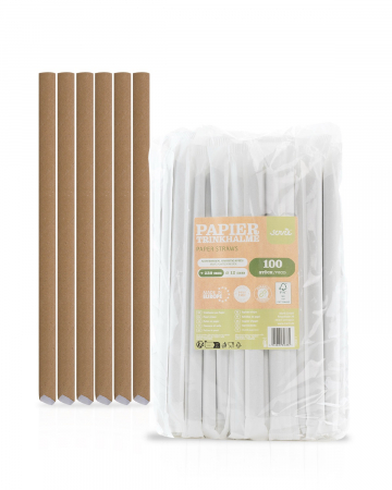 VESELA PREMIUM UNICA FOLOSINTA - Paie natur pentru Bubble Tea, din hartie, ambalate individual, 12 mm x 23 cm, 100 buc